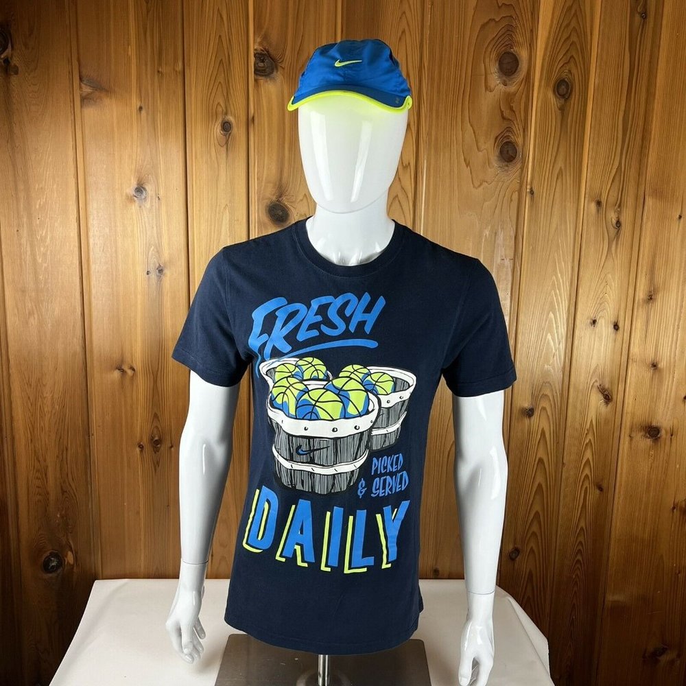 Nike Basketball Graphic Tee T Shirt Blue Volt Green Medium “Fresh Daily” Mint - Picture 2 of 10